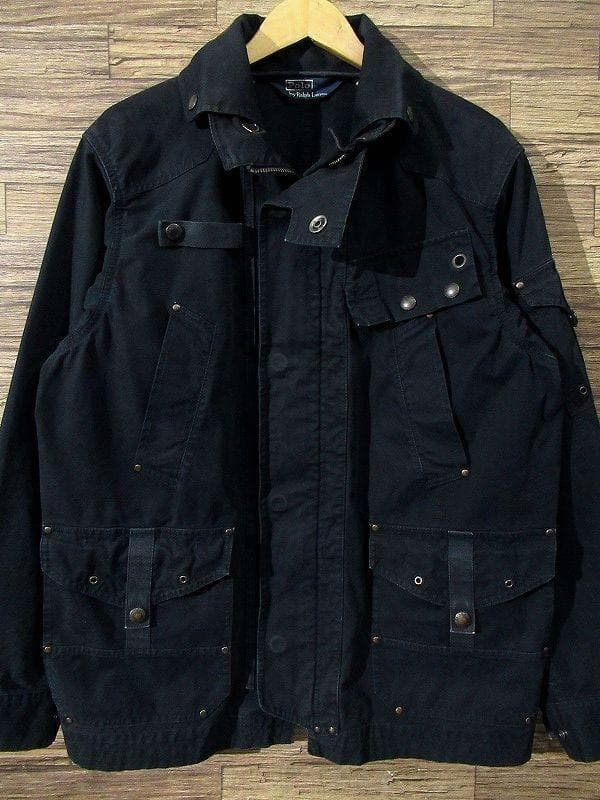 90s ポロ ラルフローレン マルチポケット モーターサイクル ジャケット 紺