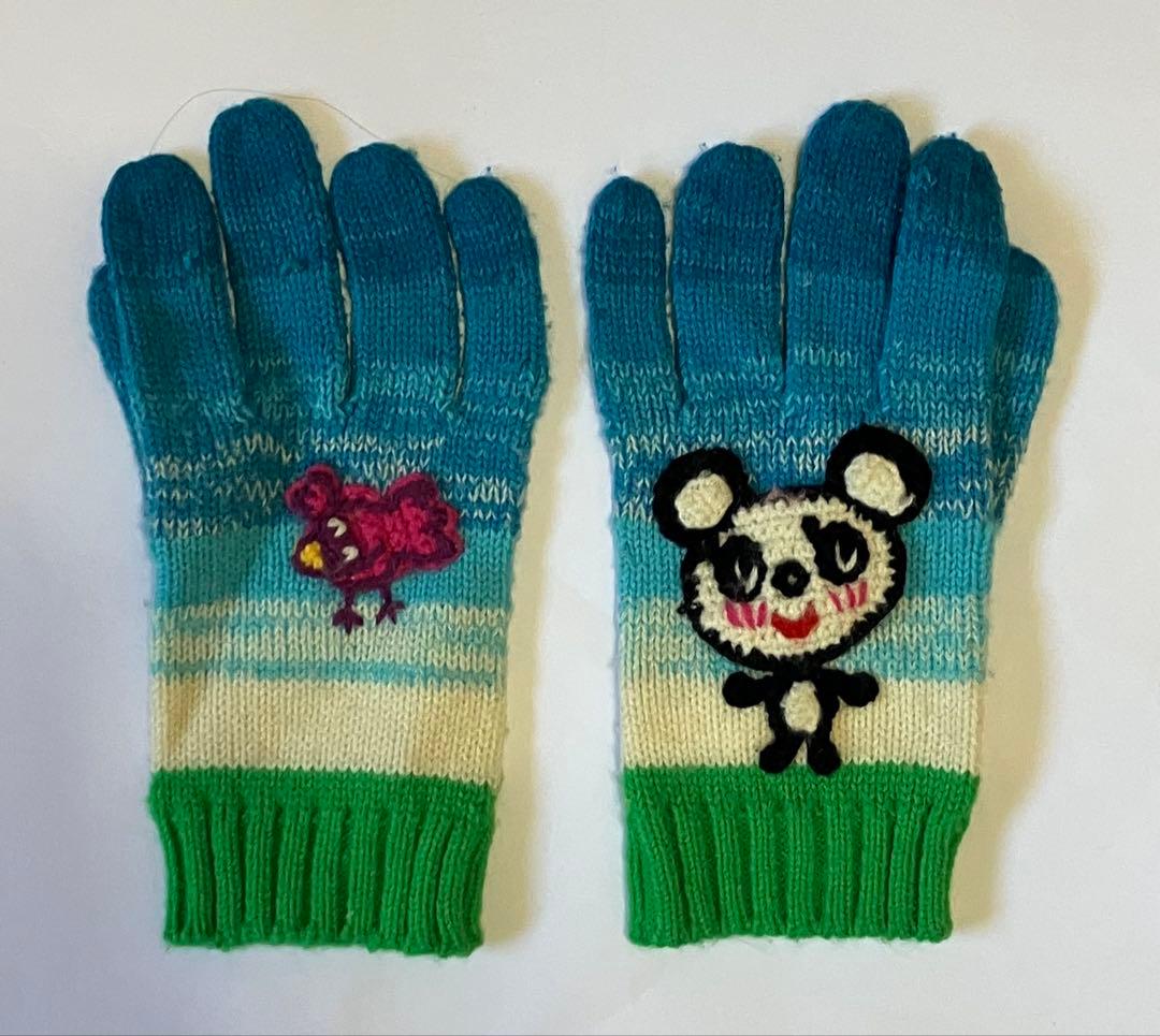 エンジェルブルー　マフラー　手袋　ニット　パンダ　編み込み　ブルー　平成レトロ