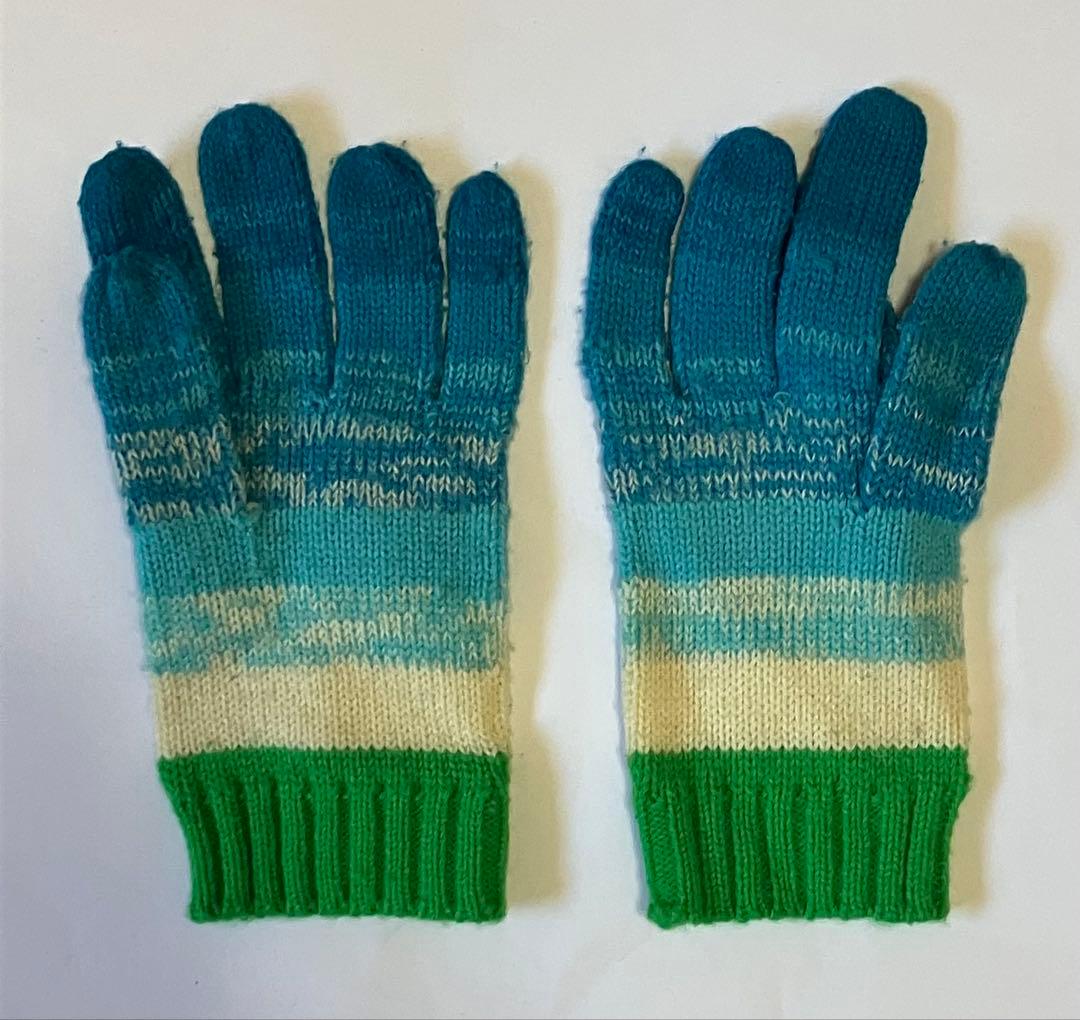 エンジェルブルー　マフラー　手袋　ニット　パンダ　編み込み　ブルー　平成レトロ