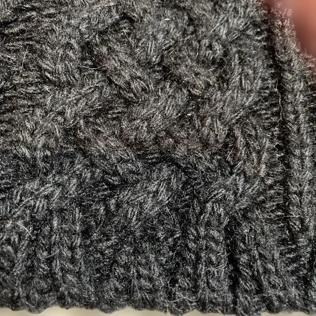 MIUMIU ブラックケーブル編み ニット帽 リボン付き