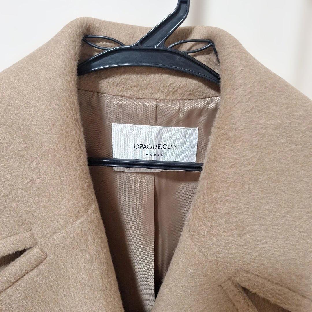 オペークドットクリップ 美品 カシミヤブレンドウールミドルピーコート ベージュ
