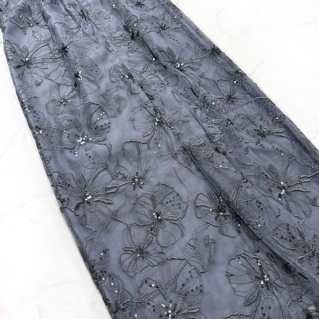 未使用 ANDRESD 袖シフォン スパンコール・刺繍 レースロングドレス M