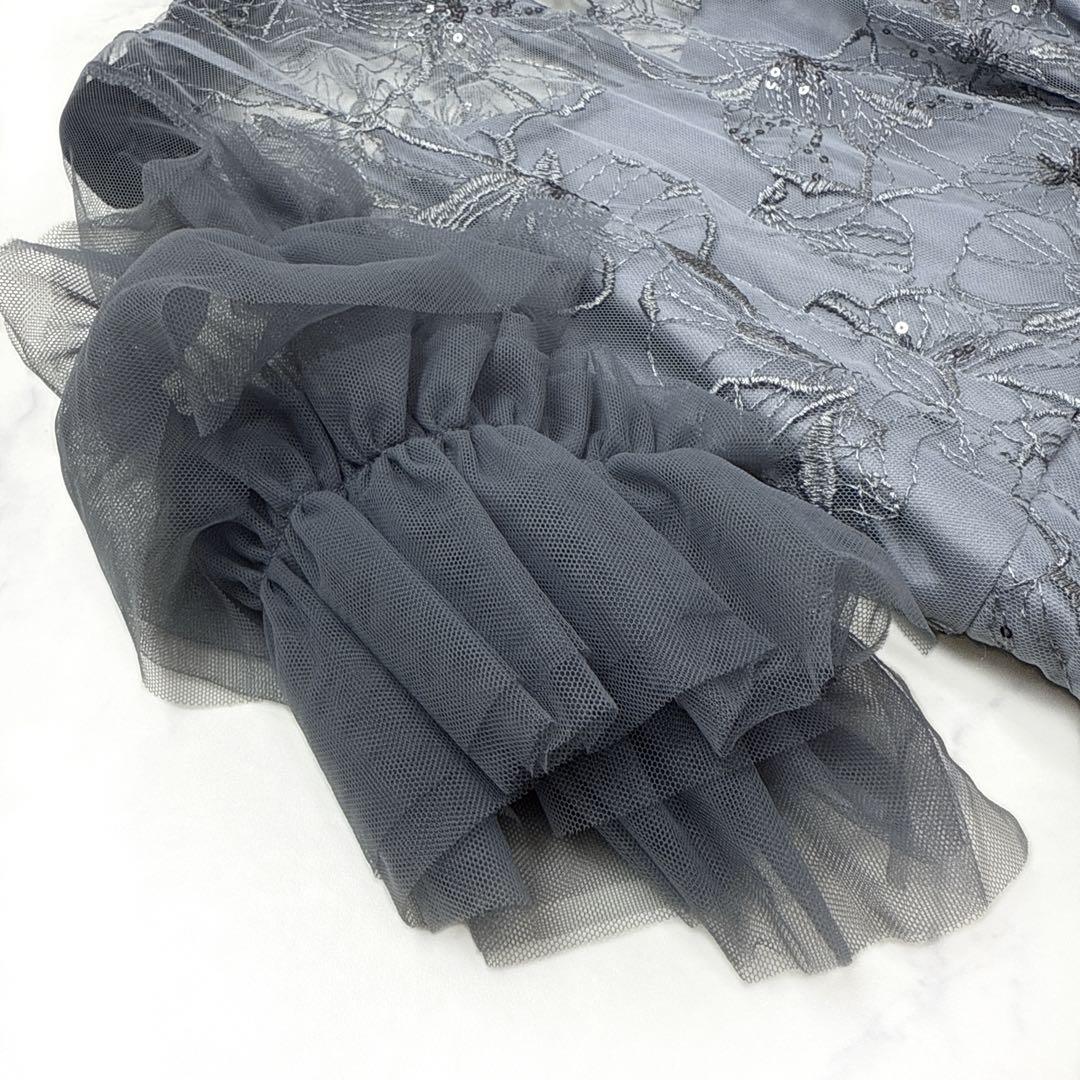 未使用 ANDRESD 袖シフォン スパンコール・刺繍 レースロングドレス M