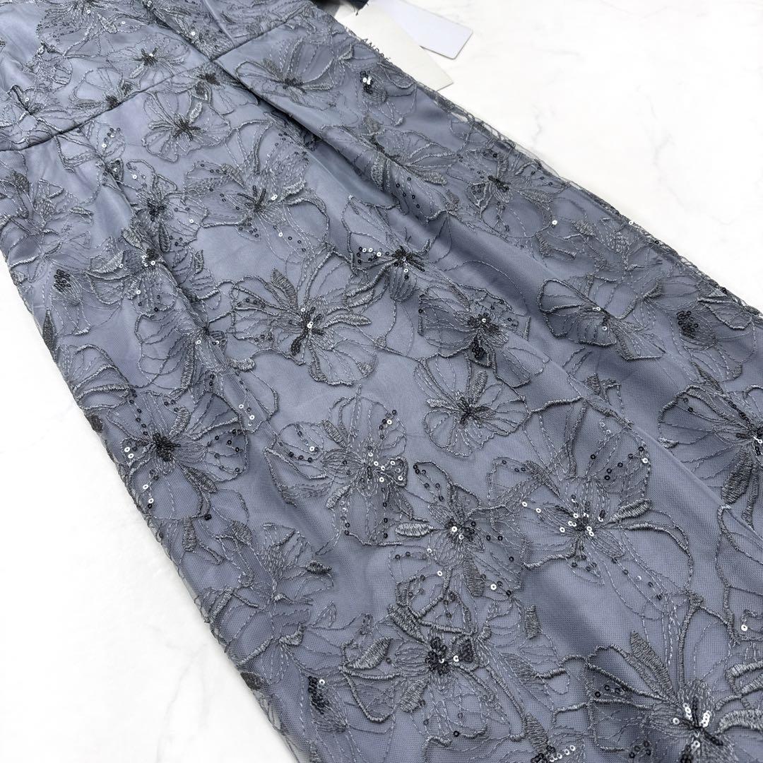 未使用 ANDRESD 袖シフォン スパンコール・刺繍 レースロングドレス M