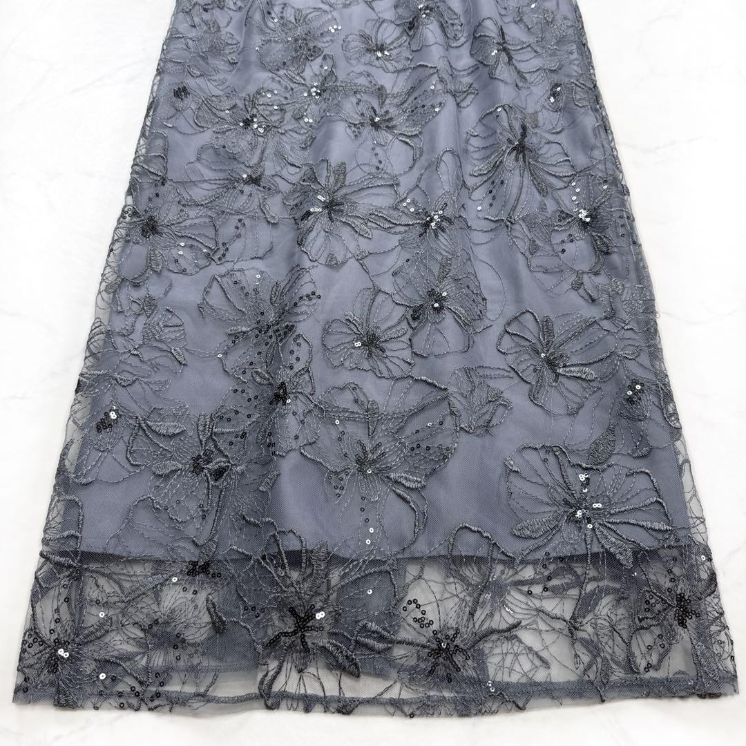 未使用 ANDRESD 袖シフォン スパンコール・刺繍 レースロングドレス M