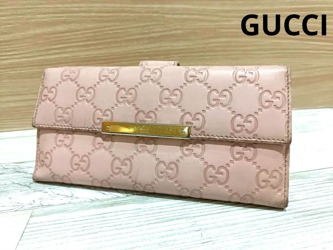 GUCCI グッチ　シマ レザー 長財布　wホック　メタルロゴ