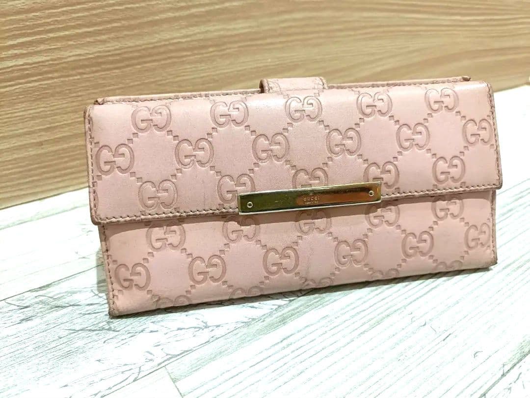 GUCCI グッチ　シマ レザー 長財布　wホック　メタルロゴ