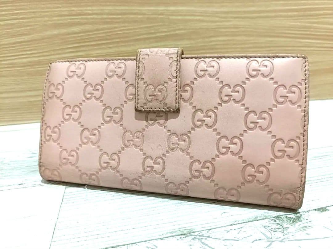 GUCCI グッチ　シマ レザー 長財布　wホック　メタルロゴ