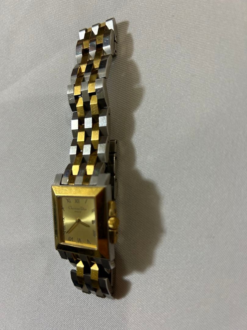 Christian Diorゴールドシルバーコンビ スクエア腕時計
