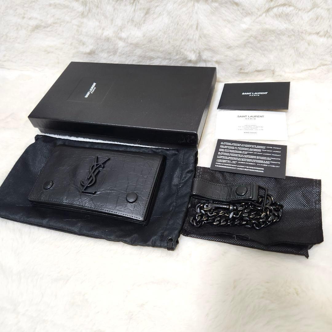 ✨希少　付属品完備✨サンローラン　長財布　チェーンウォレット　クロコ　カサンドラ