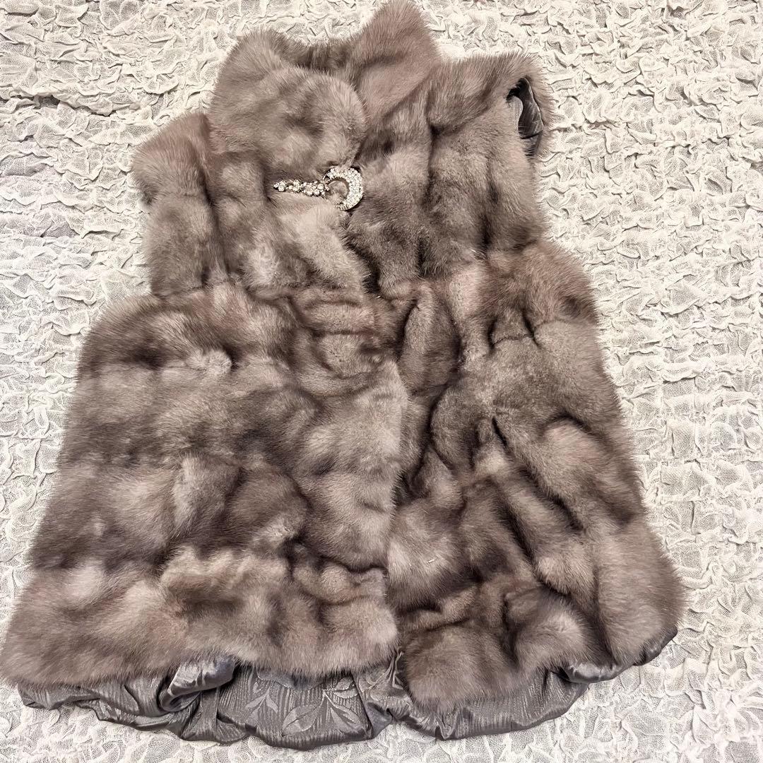 希少 ミンク100【VOGUE VIRILE】ベスト ジレ XL 毛皮 シルバー