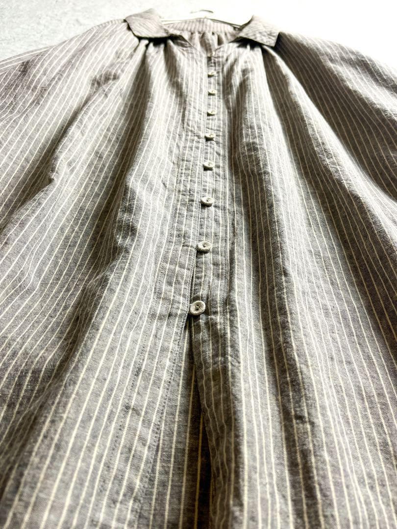 【nest Robe】麻綿混 ストライプ柄 オープンカラーシャツワンピース