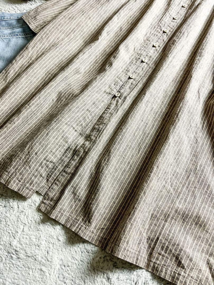 【nest Robe】麻綿混 ストライプ柄 オープンカラーシャツワンピース