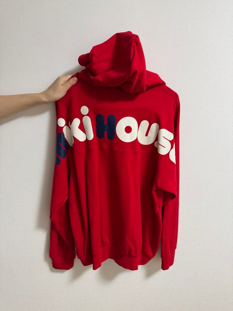 【新品/未使用】ミキハウス バックロゴ パーカー 赤 Mサイズ 日本製