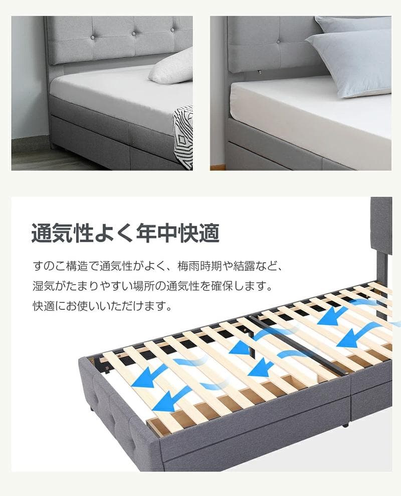 タイムセール！Dサイズ・ベッドフレーム【単品】　引き出し付きDARK　GREY