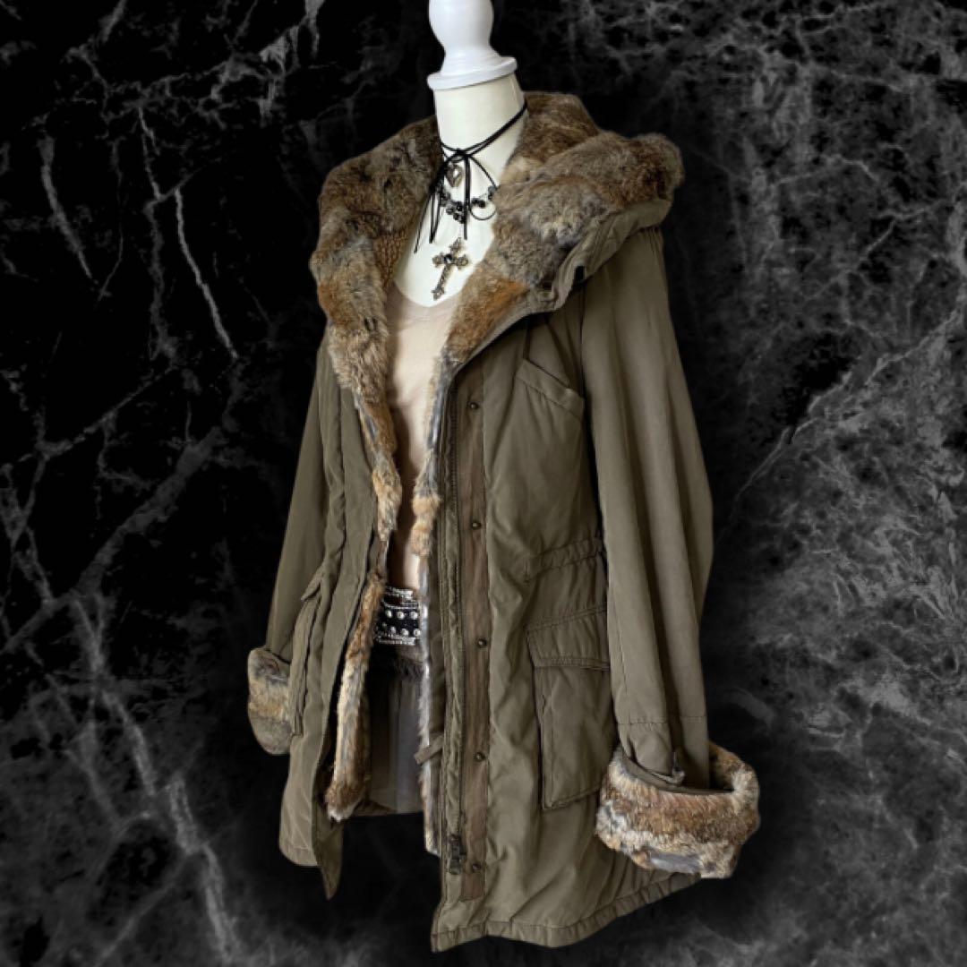 y2k 00s archive グランジ リアルファーモッズコート 平成ギャル