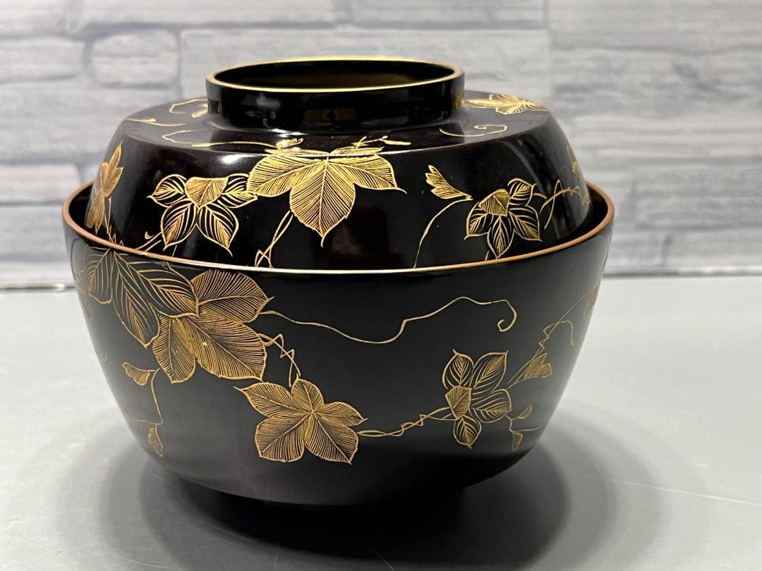 極上　輪島塗　沈金蒔絵　大きめ　吸物椀　煮椀　五客　木製　五客はラストです。