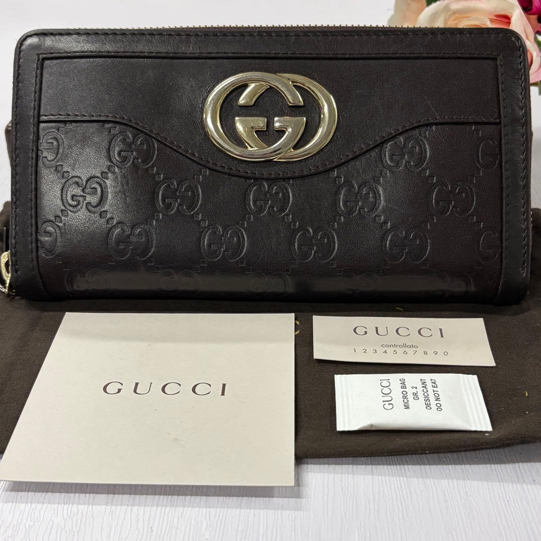 新品同様‼️ グッチ　GUCCI 財布　長財布　シマレザー　ラウンドファスナー