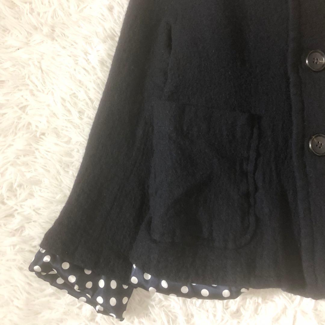 トリココムデギャルソン ウール縮絨ジャケット 裏地ドット レイヤード ネイビー