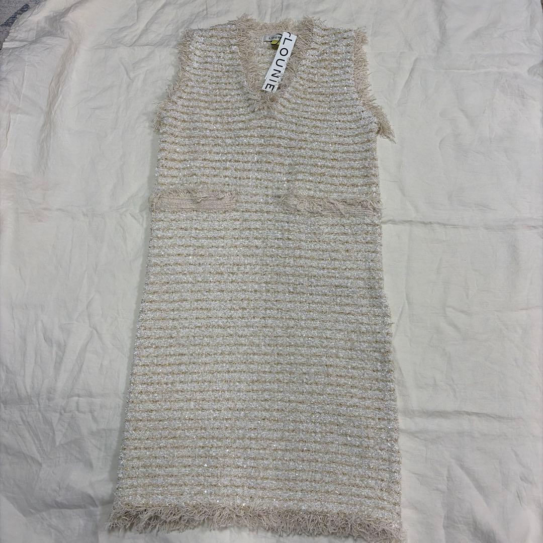 ルーニィ　ツイード調ニットワンピース　オフホワイト