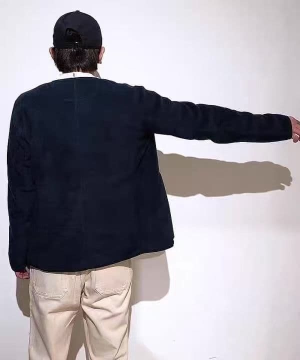 新品ダントン　ノーカラーフリースメンズジャケット42　チャコールグレー