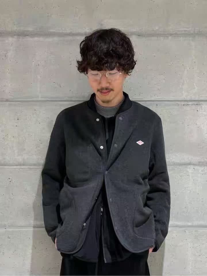 新品ダントン　ノーカラーフリースメンズジャケット42　チャコールグレー