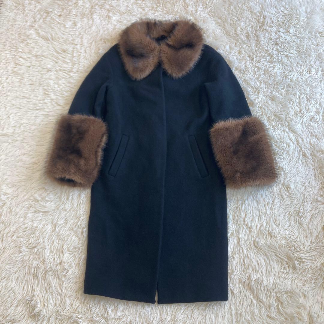 anuans ファートリムコクーンコート　ブラック