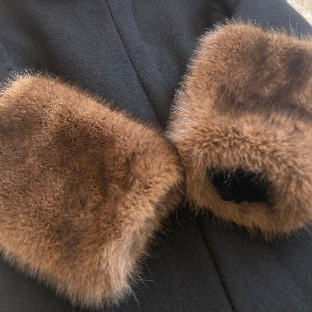 anuans ファートリムコクーンコート　ブラック