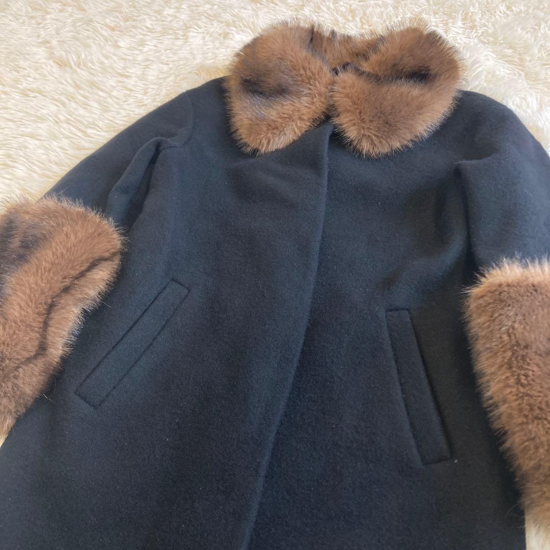 anuans ファートリムコクーンコート　ブラック