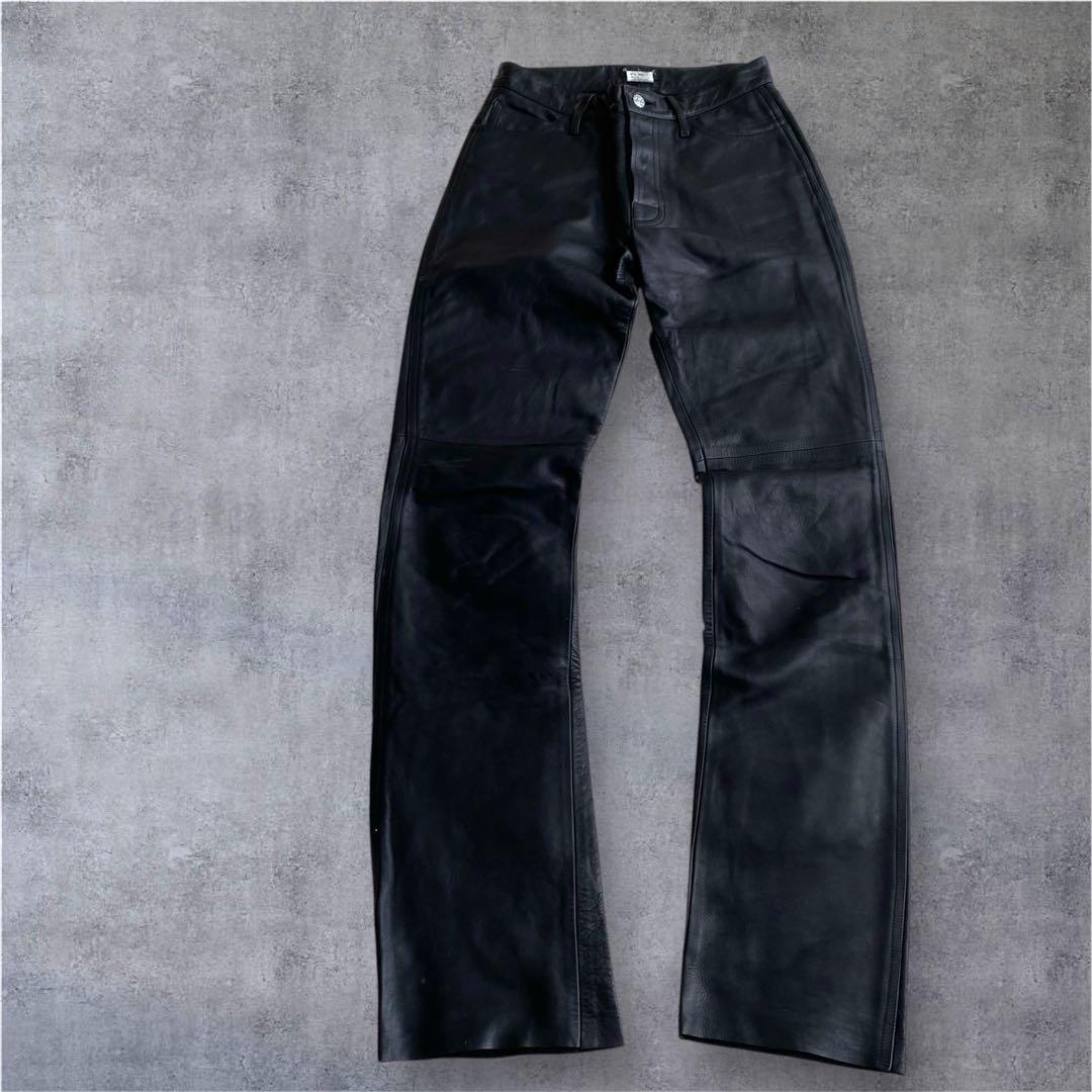 【極美品】agnes b アニエスベー　レザーパンツ　牛革　フランス製　ブラック