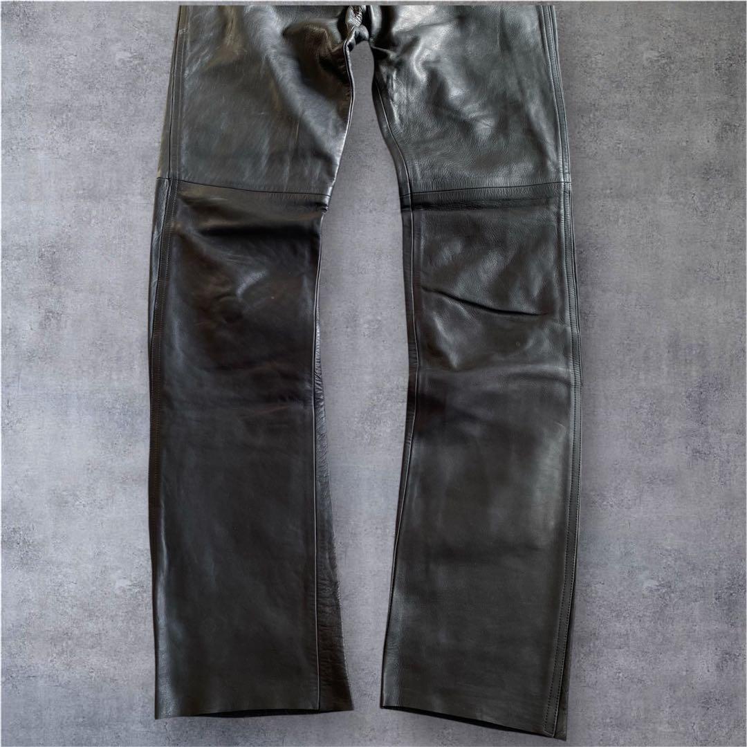 【極美品】agnes b アニエスベー　レザーパンツ　牛革　フランス製　ブラック