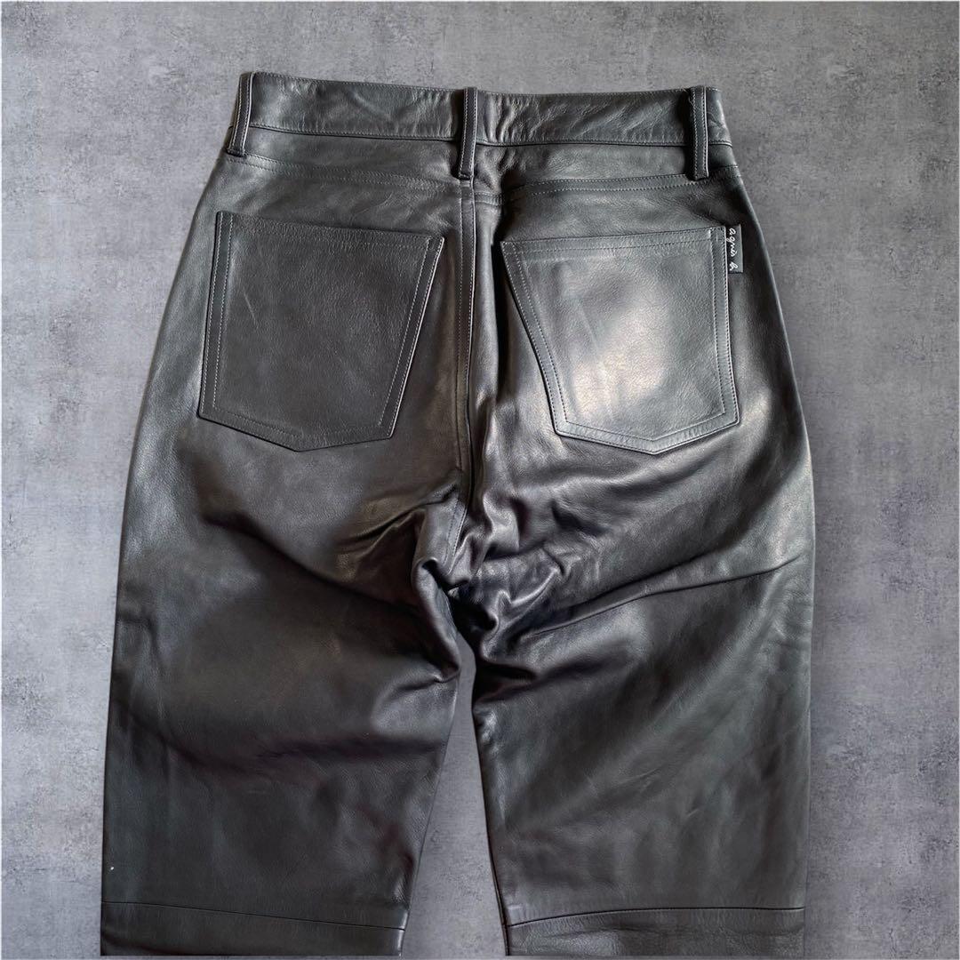 【極美品】agnes b アニエスベー　レザーパンツ　牛革　フランス製　ブラック