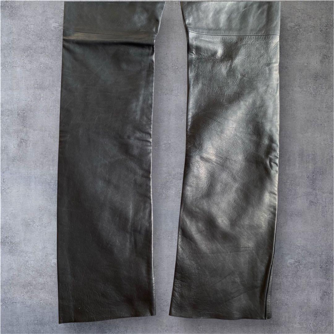 【極美品】agnes b アニエスベー　レザーパンツ　牛革　フランス製　ブラック