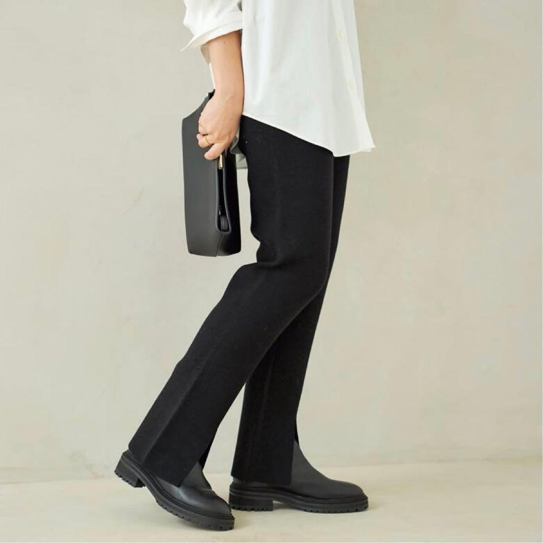 【 R'IAM PLAGE】スリットニットパンツ　36サイズ　クロ