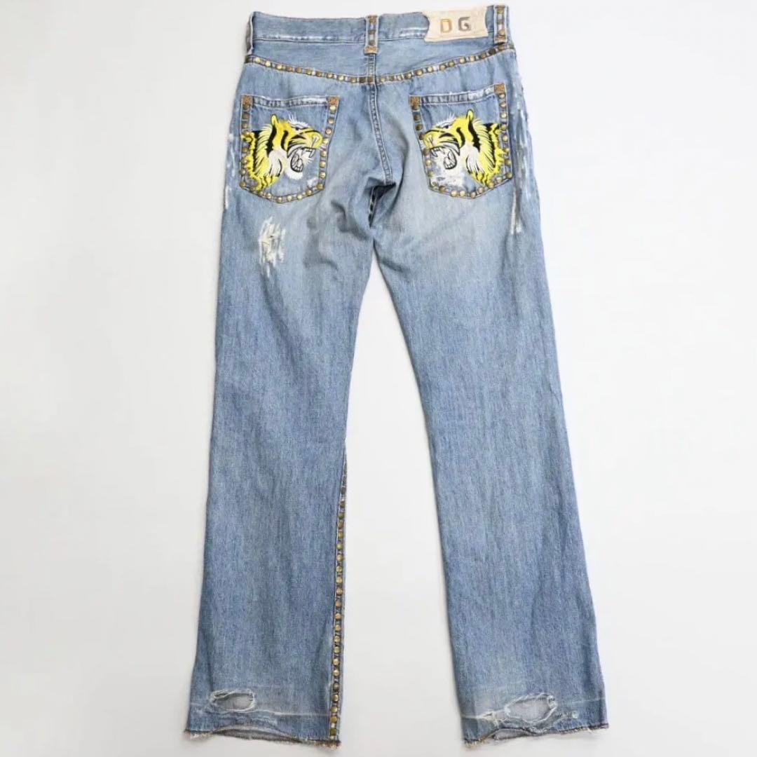 ■ DOLCE&GABBANA スタッズ Y2K 虎刺繍 ジーンズ 48286*