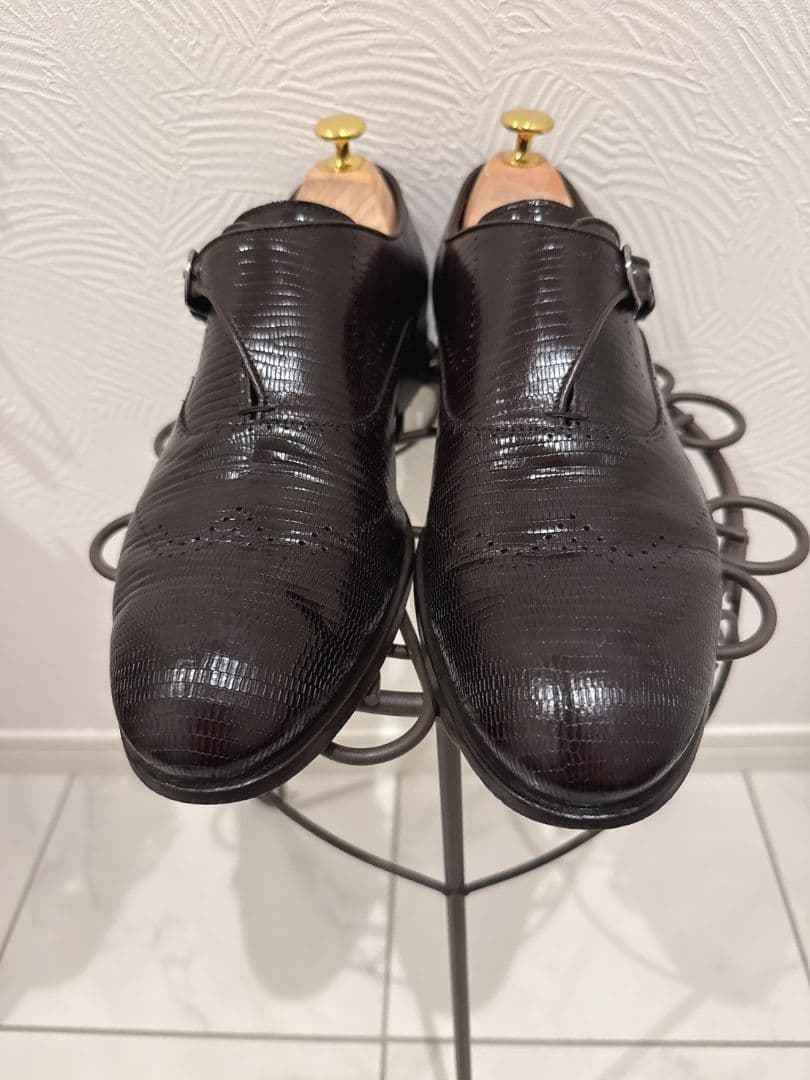 EMPORIO ARMANI リザードレザーモンクストラップ 革靴 イタリア製