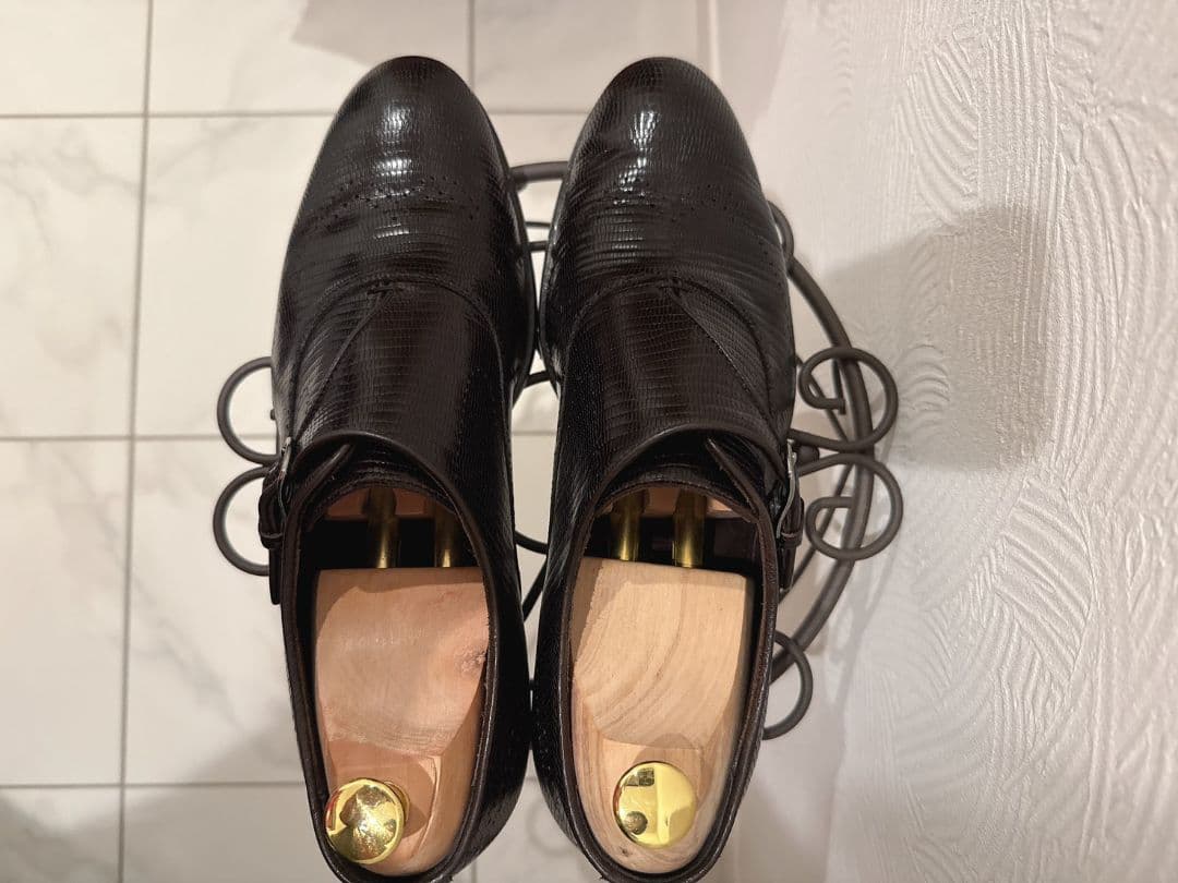 EMPORIO ARMANI リザードレザーモンクストラップ 革靴 イタリア製