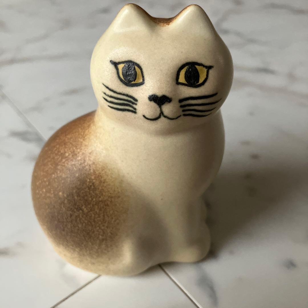 Lisa L. リサ・ラーソン　マンズ　ミニ　ホワイト.ブラウン　猫