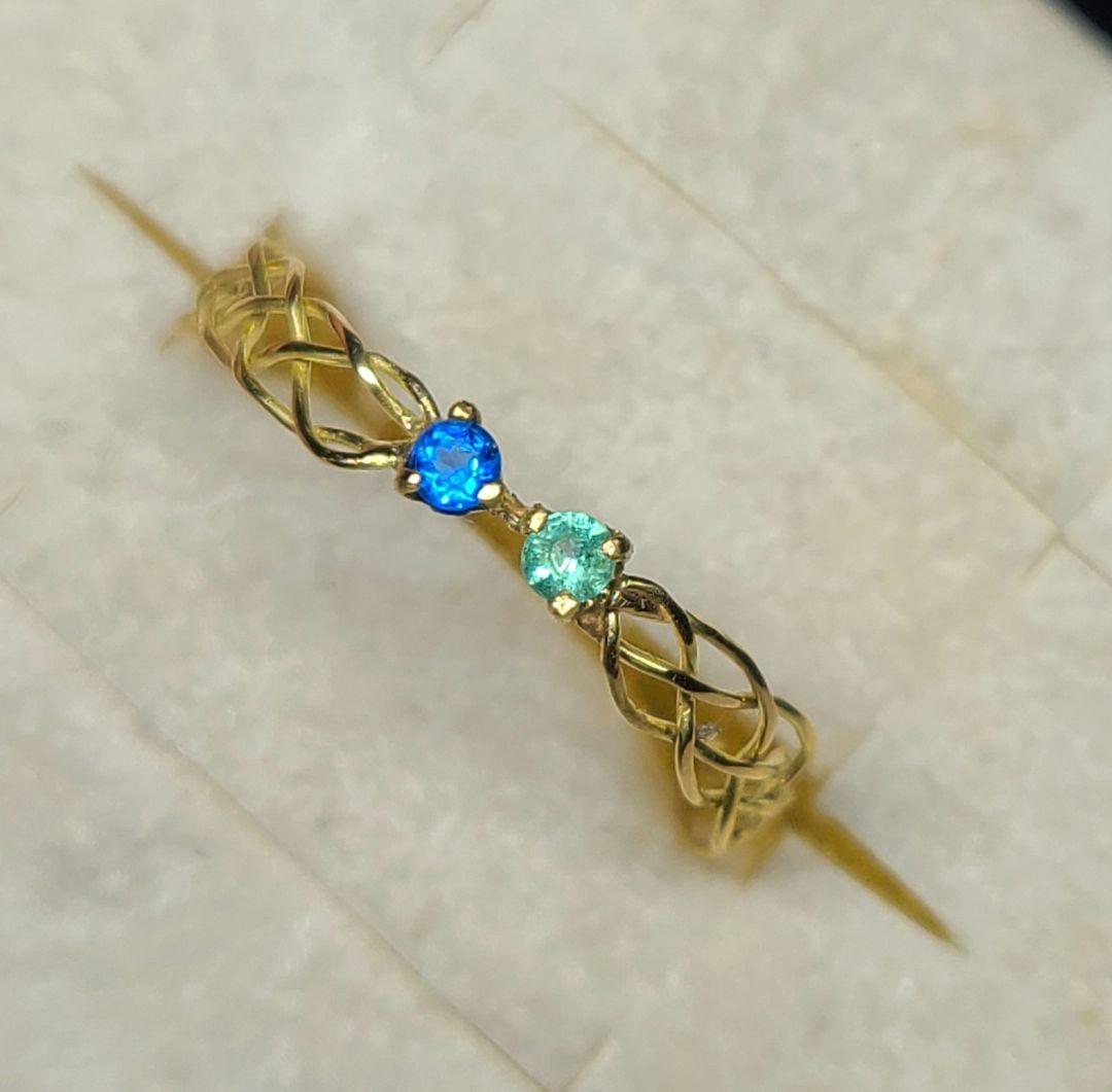 素晴らしい煌めきのリボンさん★パライバトルマリン&アウイナイト18金編み込み★