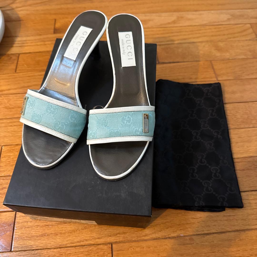 GUCCI 水色 ミュール 約5cmヒール 37