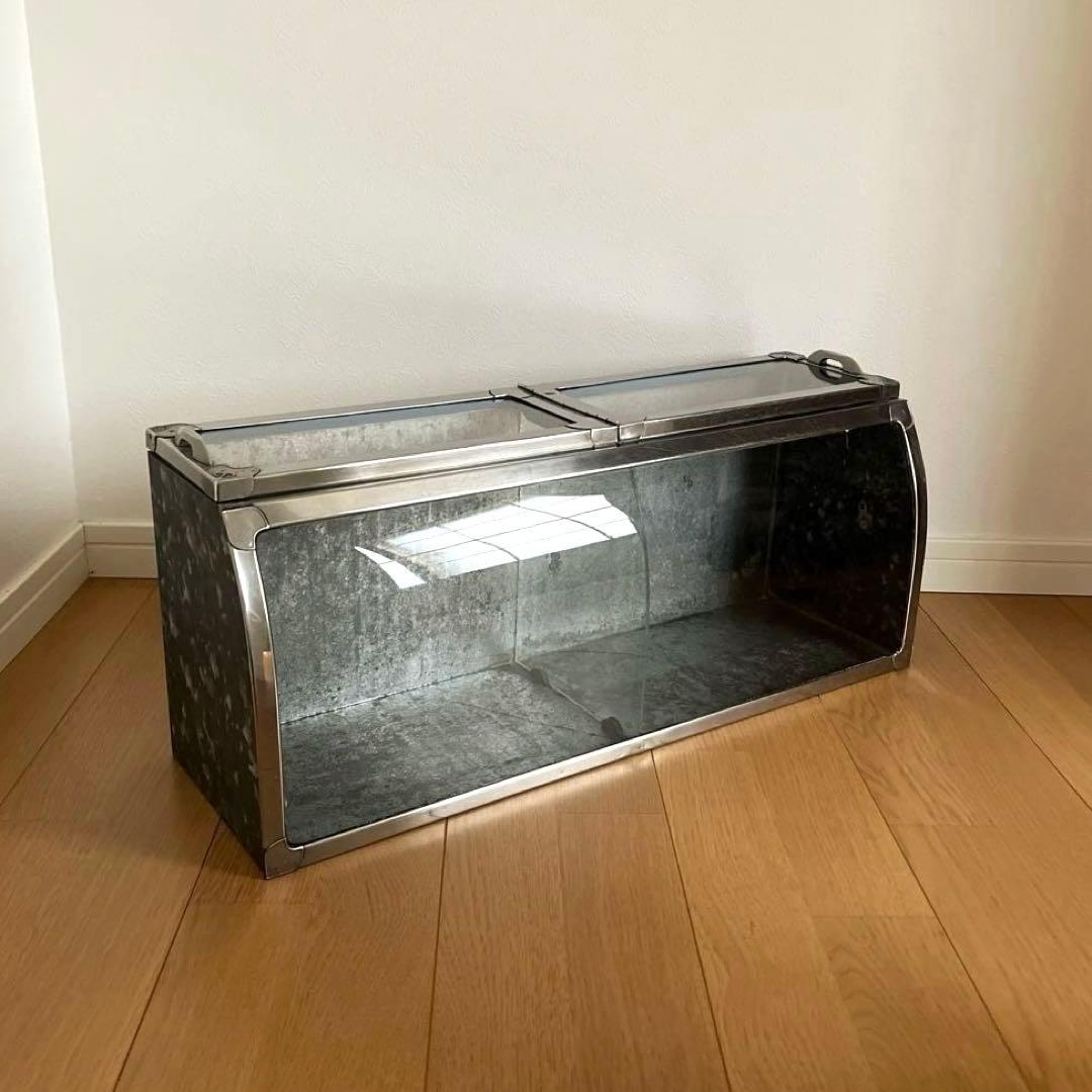 古道具　昭和レトロ　ブリキ　ショーケース　全面Rガラス　ディスプレイ