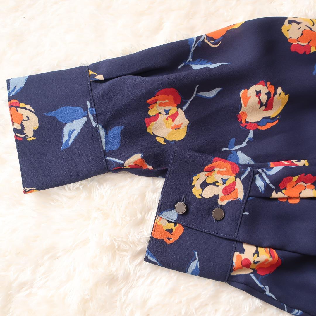 【タグ付き】アンタイトル プリーツワンピース ロング丈 長袖 花柄 ネイビー 2