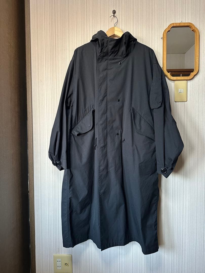 ブラックモッズコート フード付き