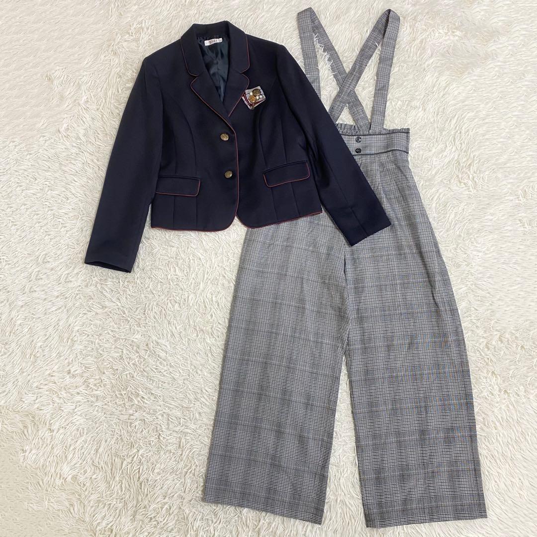 極美品✨エルアンノアール　グレンチェックサスペンダーワイドパンツスーツ 165A