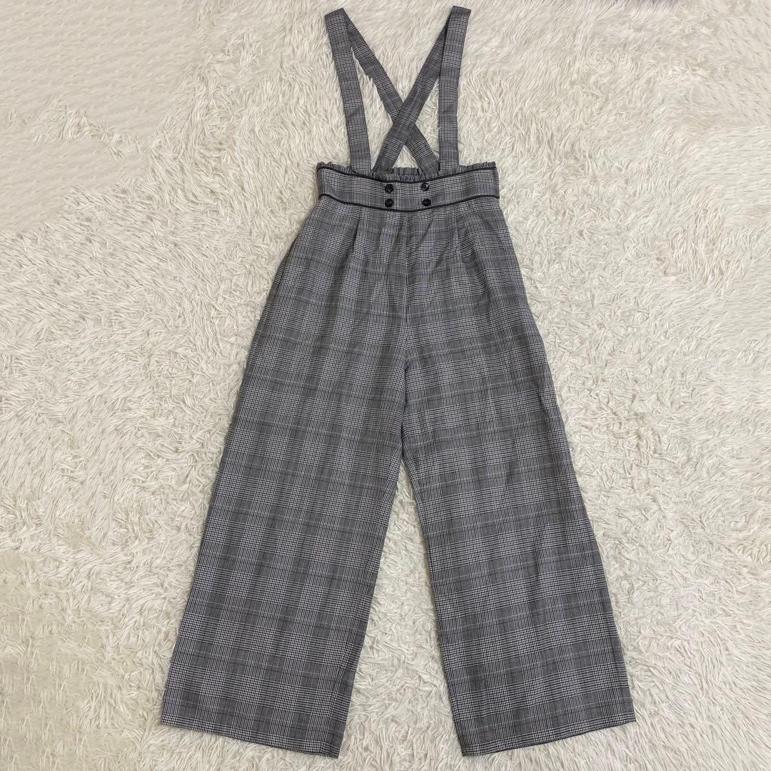 極美品✨エルアンノアール　グレンチェックサスペンダーワイドパンツスーツ 165A