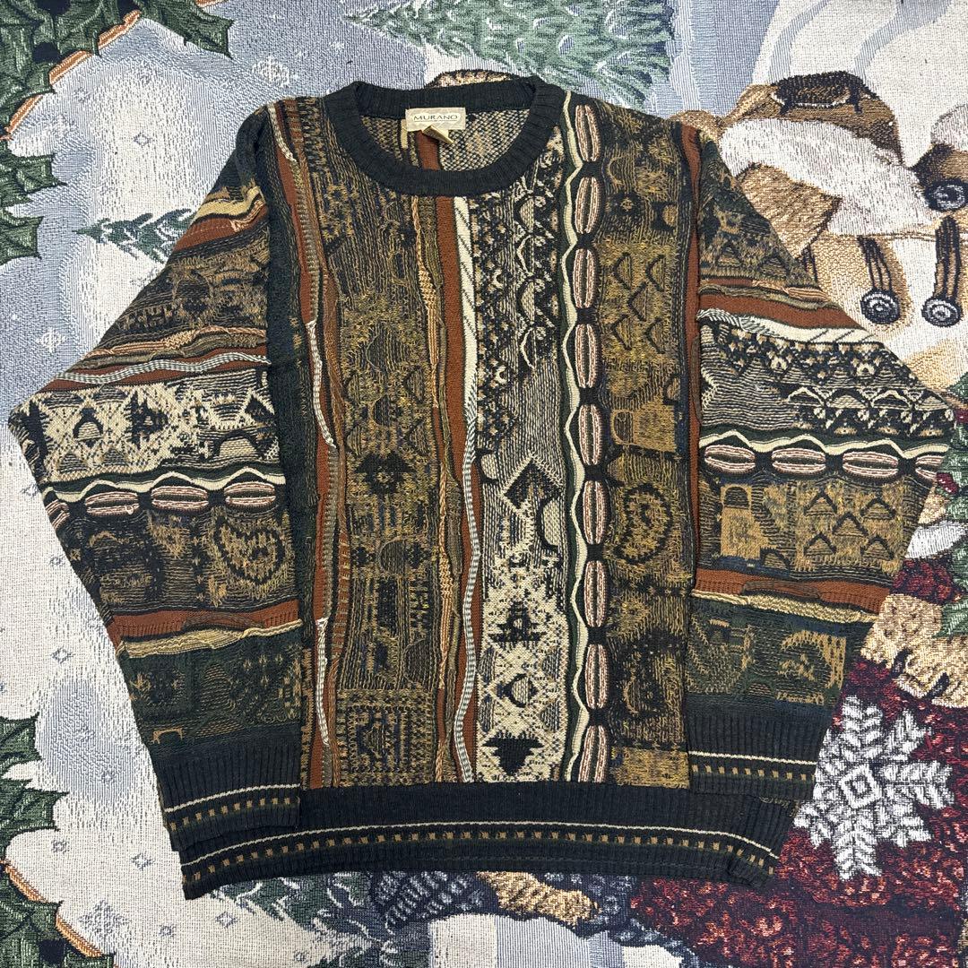 90s 古着 MURANO 3Dニット XLサイズ