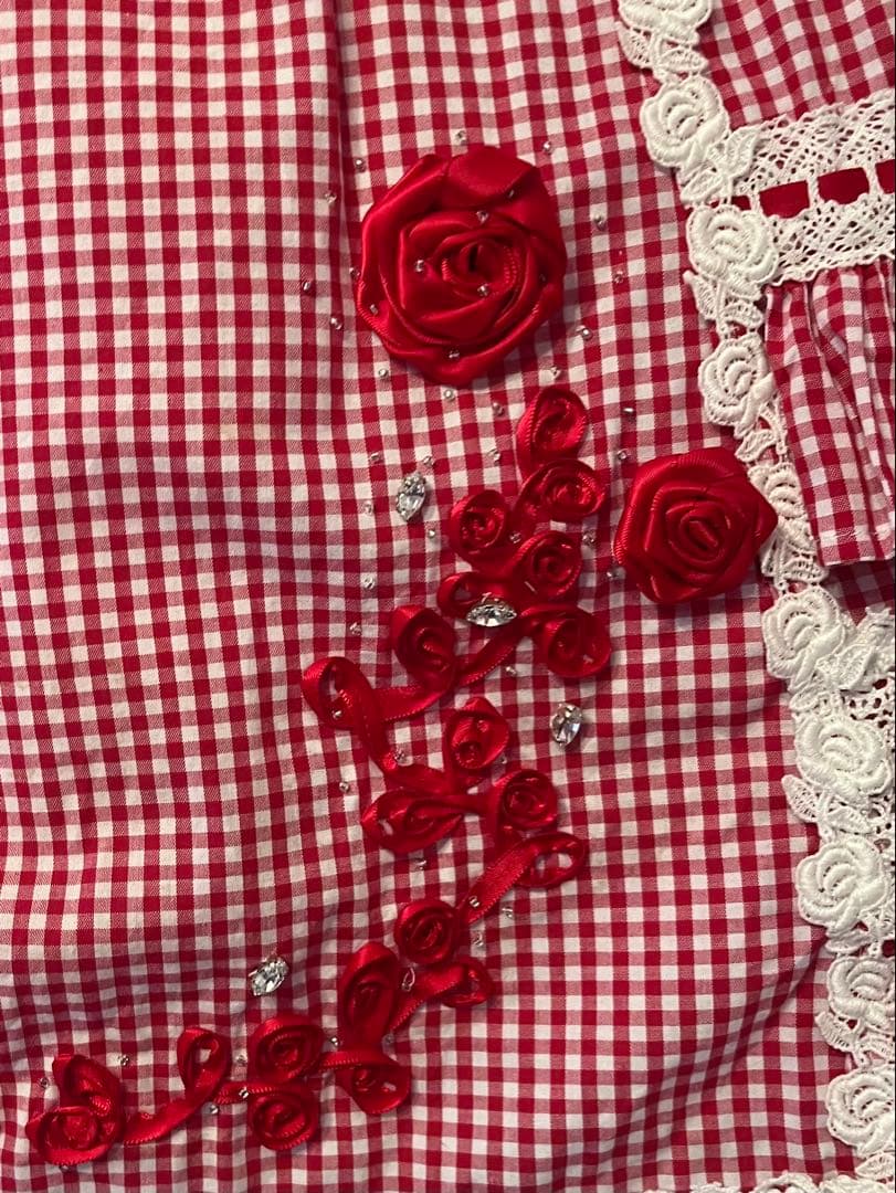 【BABY】ギンガムチェック巻バラドールワンピース　ヘッドドレス