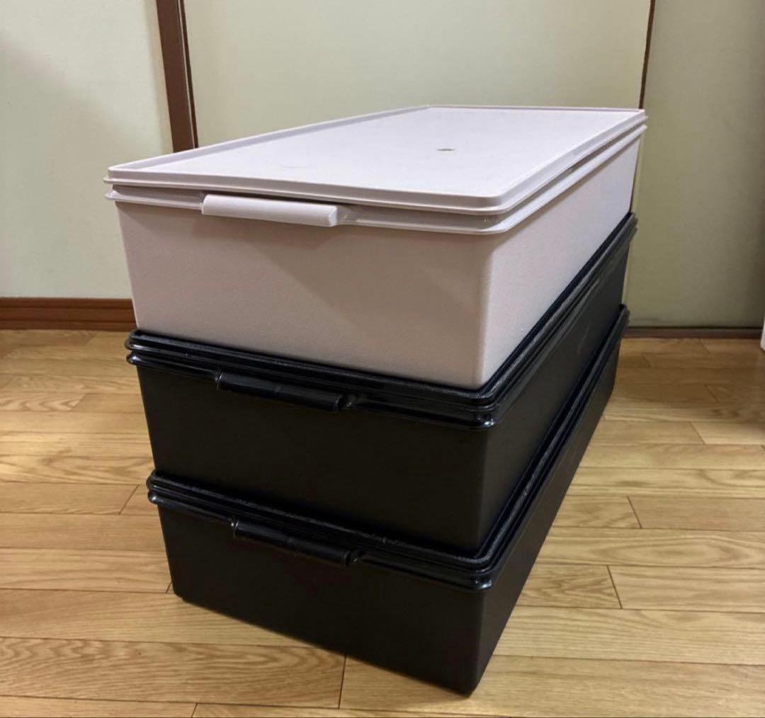 ★タッパーウェア❗️ロングスーパーケースブラック2個＆ピンク.おまとめ3個セット❗️