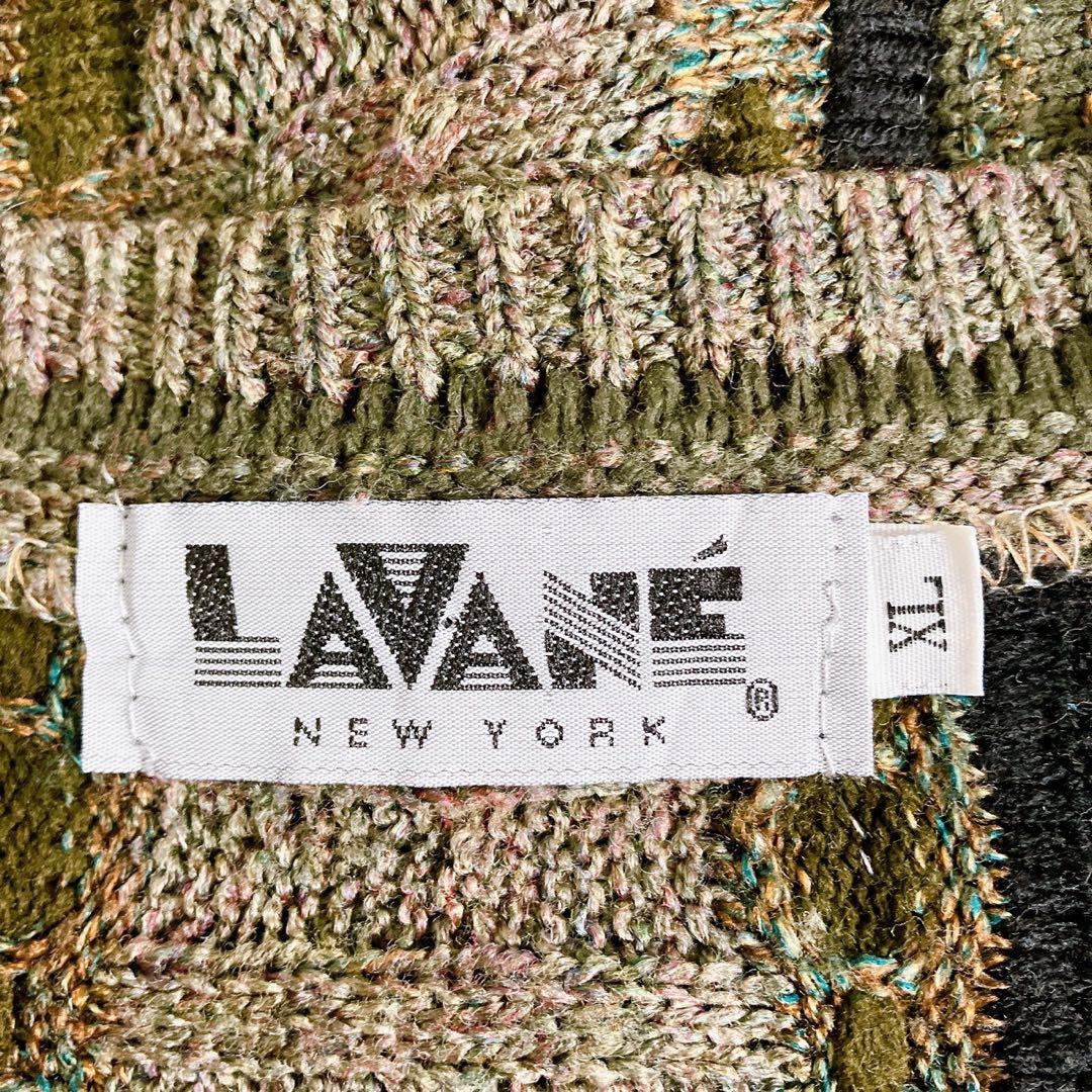 LAVANE USA製 アクリル 立体 総柄 3D デザインニット グリーン系