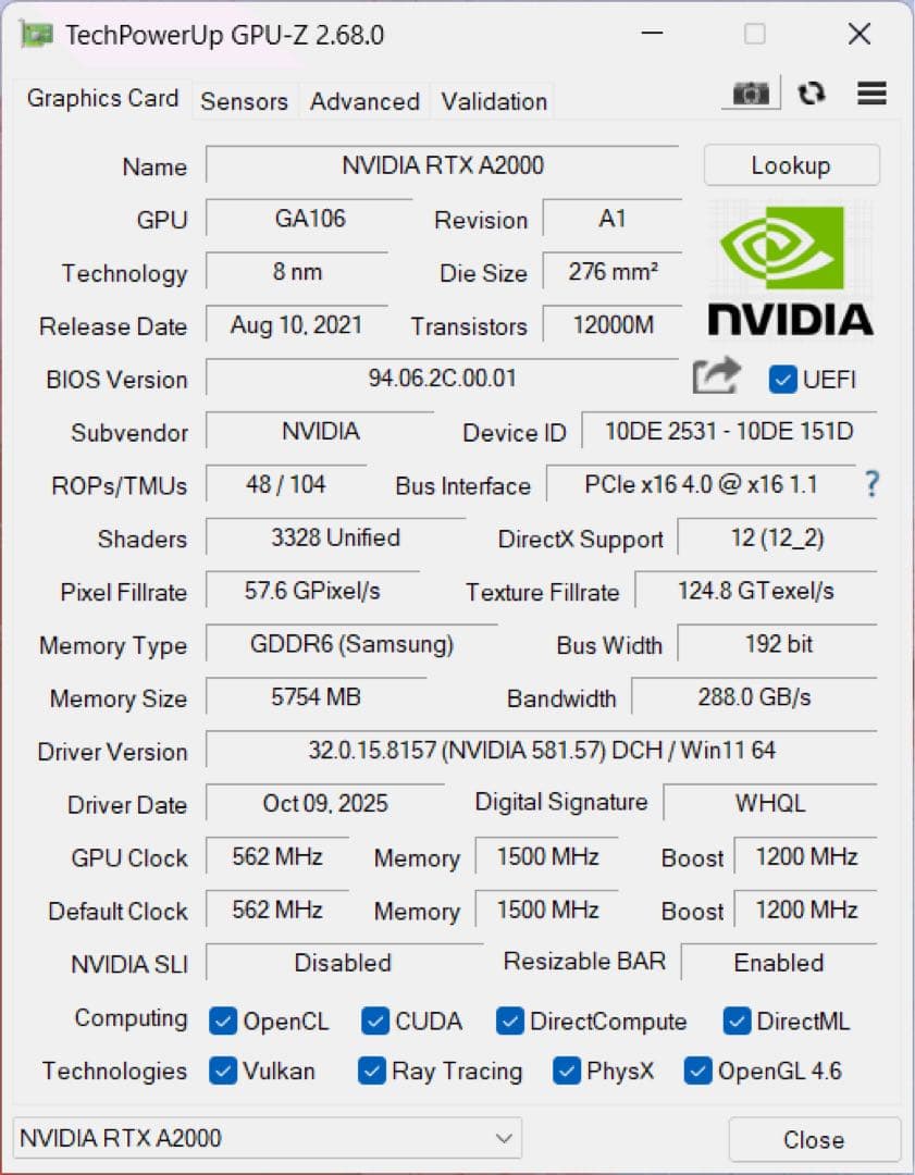 グラフィックボード・グラボ・ビデオカード NVIDIA RTX A2000 6GB